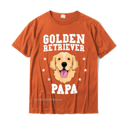 Golden Retriever Papa T-Shirt For Men Grandpa Dog Pet Owner T-Shirt Custom T Shirts Retro Tops Tees Cotton Men's Summer