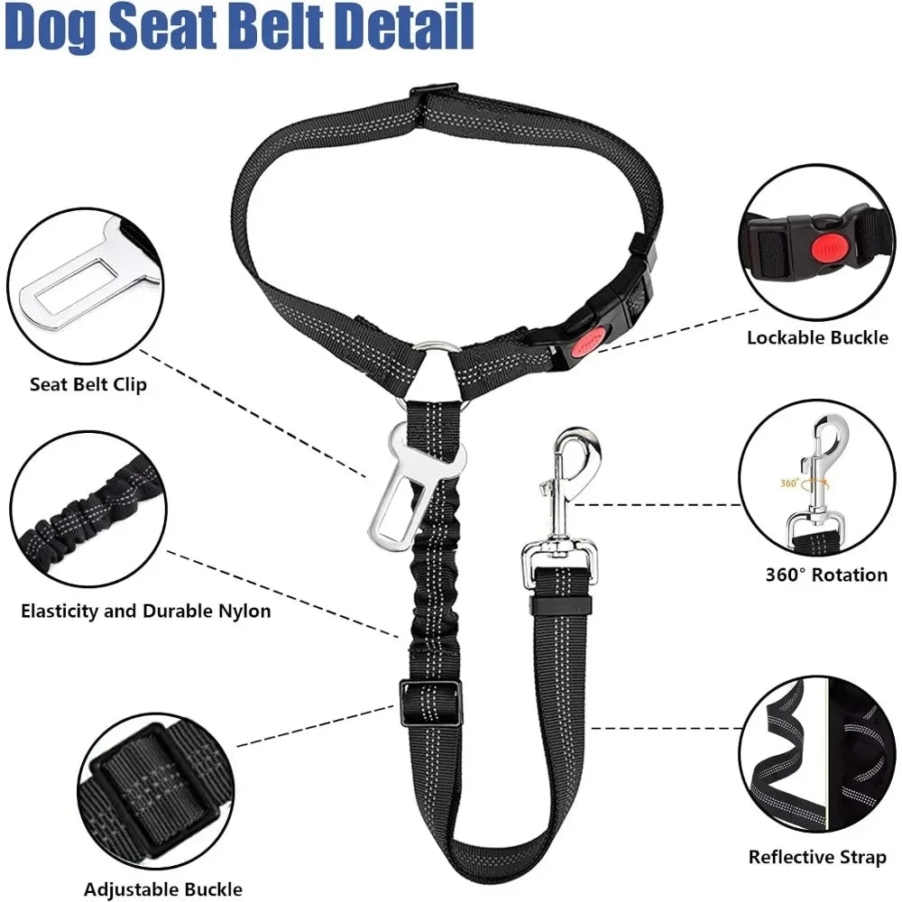 2-in-1 Adjustable Reflective Dog Car Seatbelt & Headrest Restraint