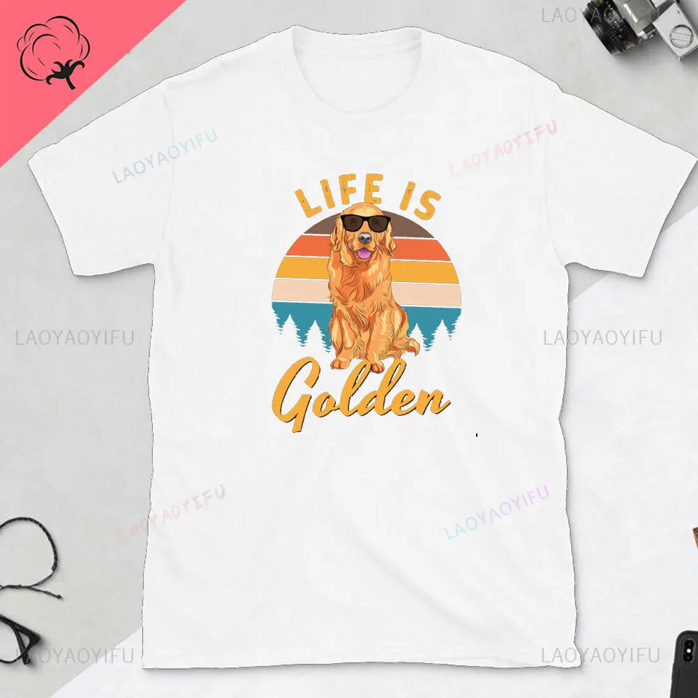 Golden Retriever Gift T-shirt Life Is Golden Dog Man Gift Dog Dad TShirt Father's Day Gift for Golden Retriever Lovers Tops