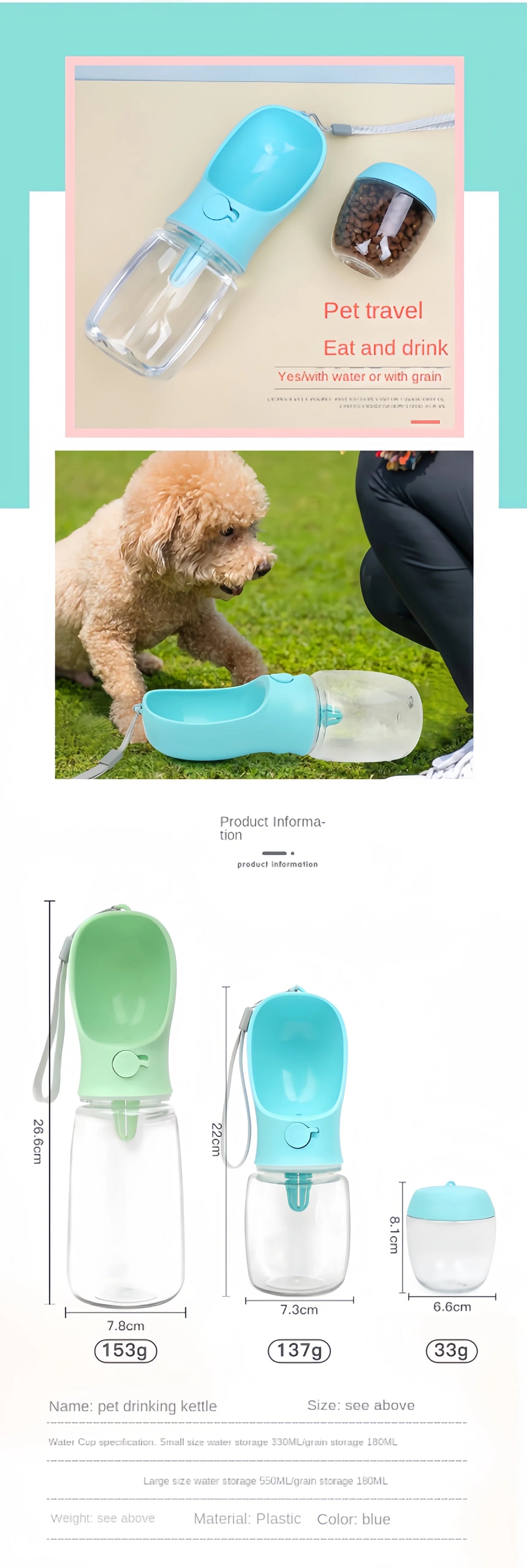 💧 Portable Pet Water Bottle with Food Dispenser – Hydration and Nutrition On the Go!