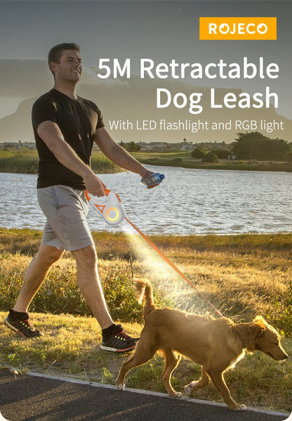 🌟 ROJECO Automatic Retractable Dog Leash with LED Light – Fashionable, Functional, and Safe!