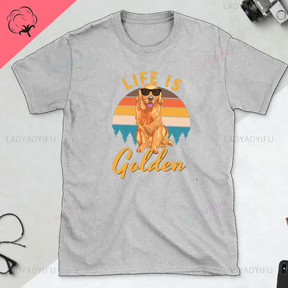 Golden Retriever Gift T-shirt Life Is Golden Dog Man Gift Dog Dad TShirt Father's Day Gift for Golden Retriever Lovers Tops