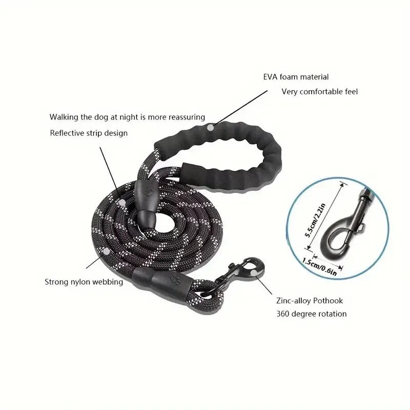 🐕 Reflective Dog Leash with Padded Handle – Strength, Comfort, and Safety in One!