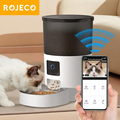 Alimentador automático para gatos ROJECO com câmera.