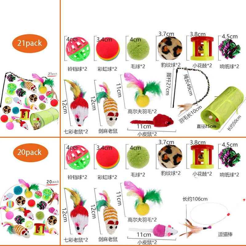 Kitten Toys Variety Pack-Pet Cat Toys Combination Set Cat Toy Funny Cat Stick Sisal Mouse Bell Ball Cat Supplies