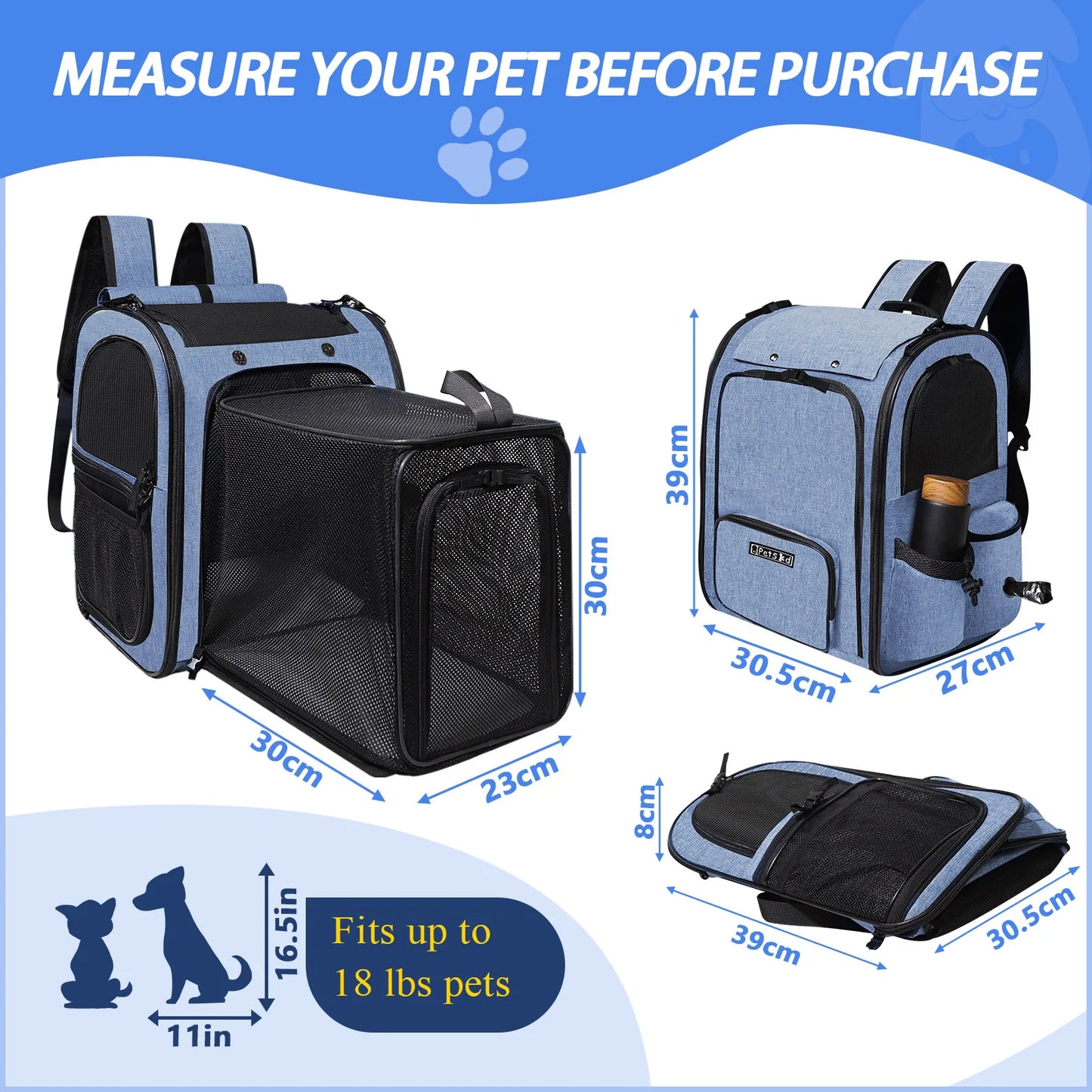 🐾 Expandable Foldable Pet Backpack – Spacious Comfort for Your Pet on the Go!