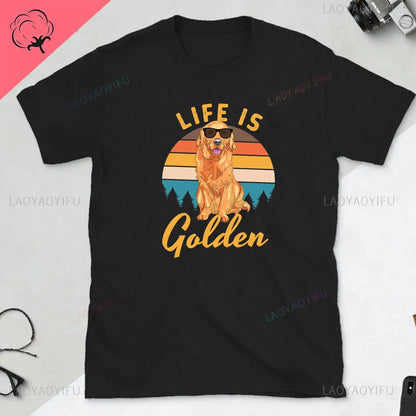 Golden Retriever Gift T-shirt Life Is Golden Dog Man Gift Dog Dad TShirt Father's Day Gift for Golden Retriever Lovers Tops