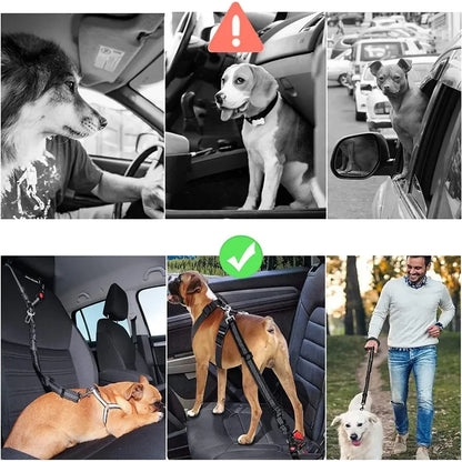 2-in-1 Adjustable Reflective Dog Car Seatbelt & Headrest Restraint