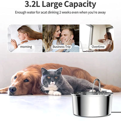 Intelligent Stainless Steel Cat Water Fountain Automatic Drinker.