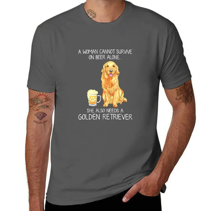 graphic funny t shirt plai mens vintage t shirts New Golden Retriever Mom and Beer Funny dog gift T-Shirt clothing oversized new