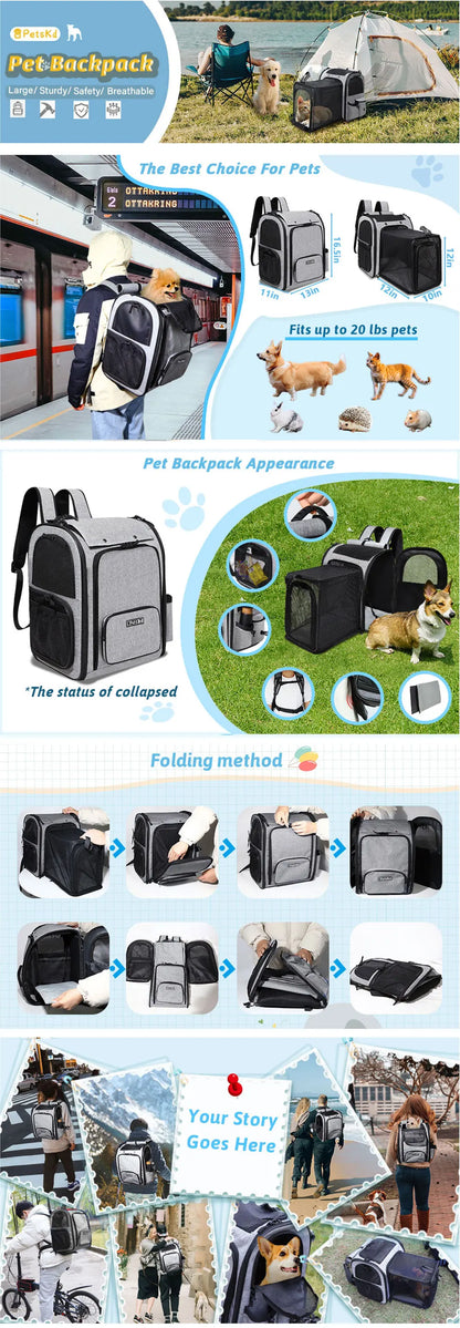 🐾 Expandable Foldable Pet Backpack – Spacious Comfort for Your Pet on the Go!